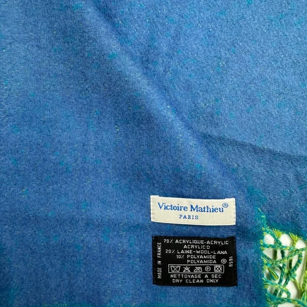 Victoire Mathieu Paris Turquoise Scarf Fringe Unisex Made in France